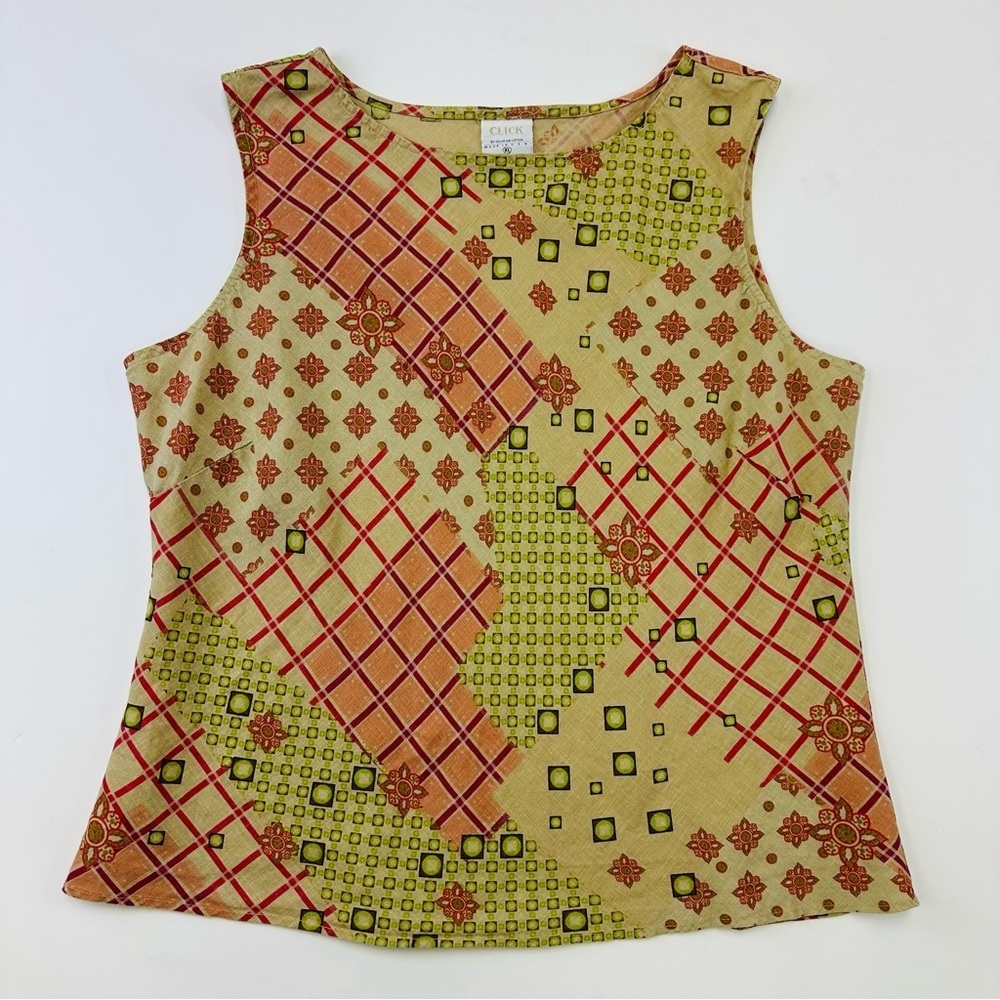 Click Colour Me Cotton linen olive print sleeveless round neck top XL